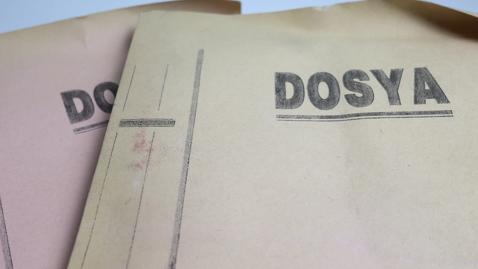 Two plain card file covers printed DOSYA, the Turkish for file, ruled and waiting to be filled in, standing for the dossier you hand a reviewer rather than the argument you make